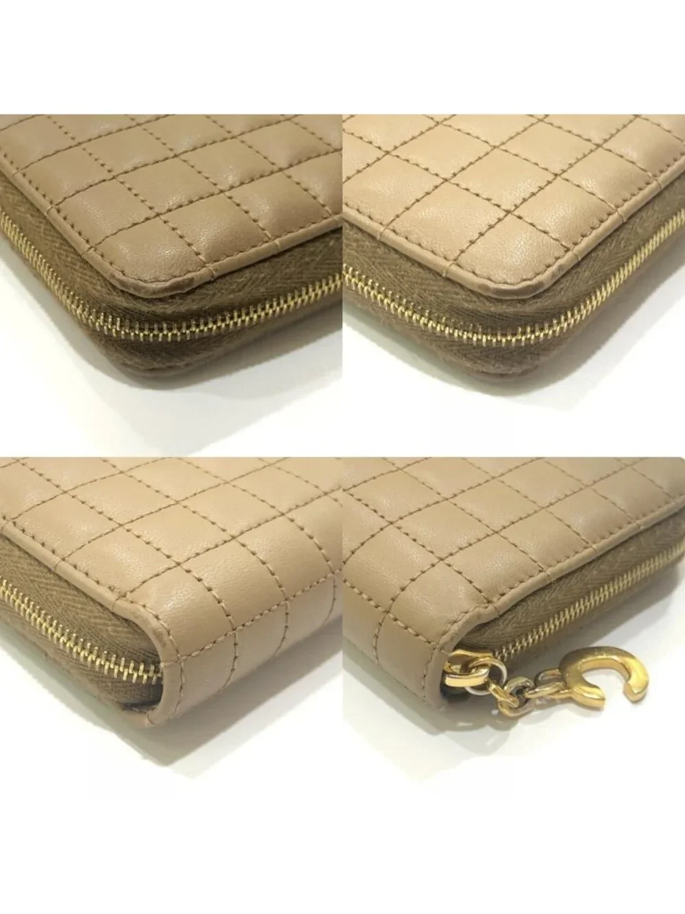 Celine Coin Case C Charm Compact Zip Wallet Leather Khaki Brown